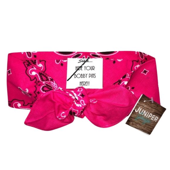 Neon Pink Paisley Rockabilly Bandana Tie Headband - Picture 13 of 13
